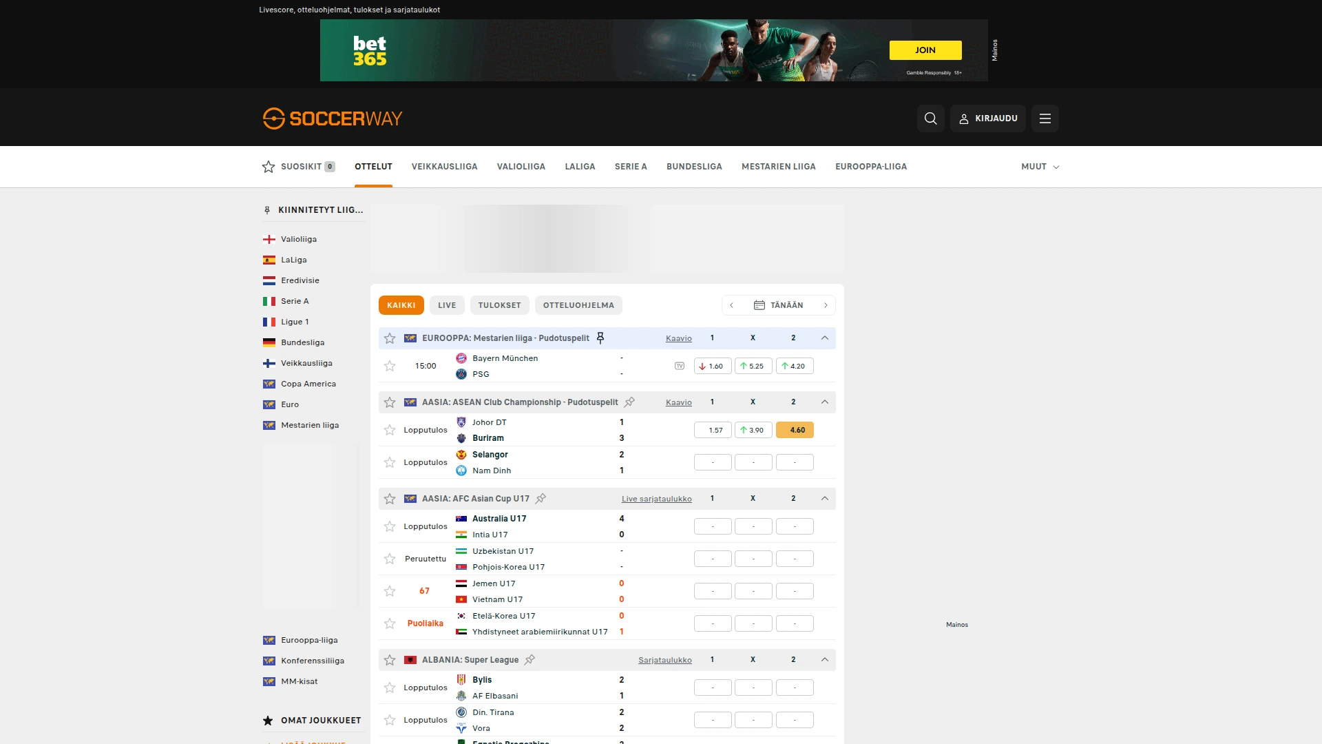 Soccerway home page