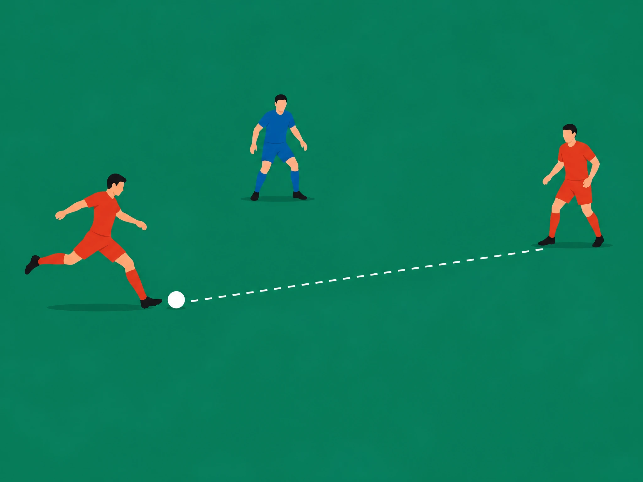A central midfielder striking a pass toward a team-mate in open play, showing the moment a pass attempt is made