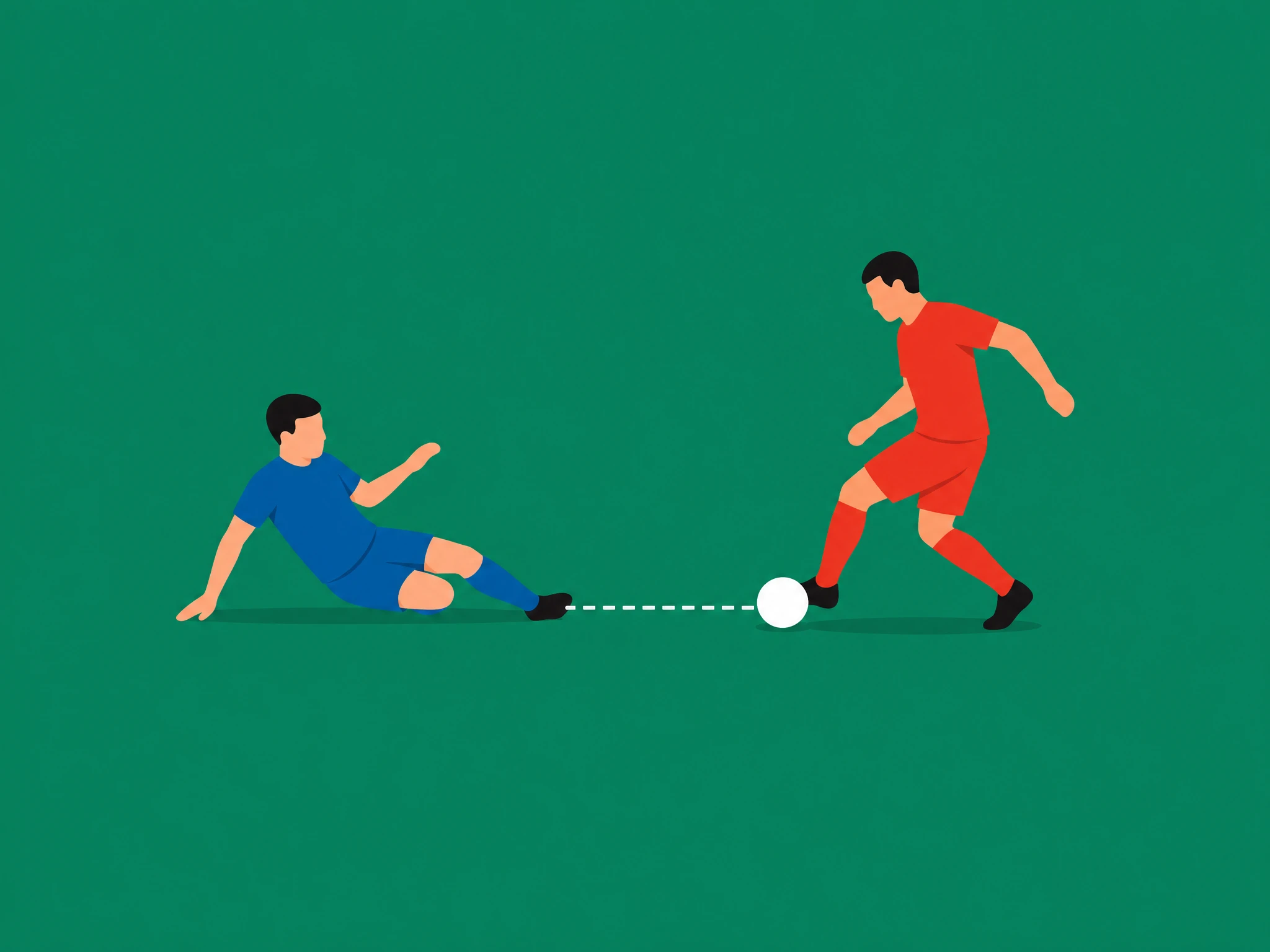 A defender making a legal ground-level challenge to take the ball from an attacker in controlled possession