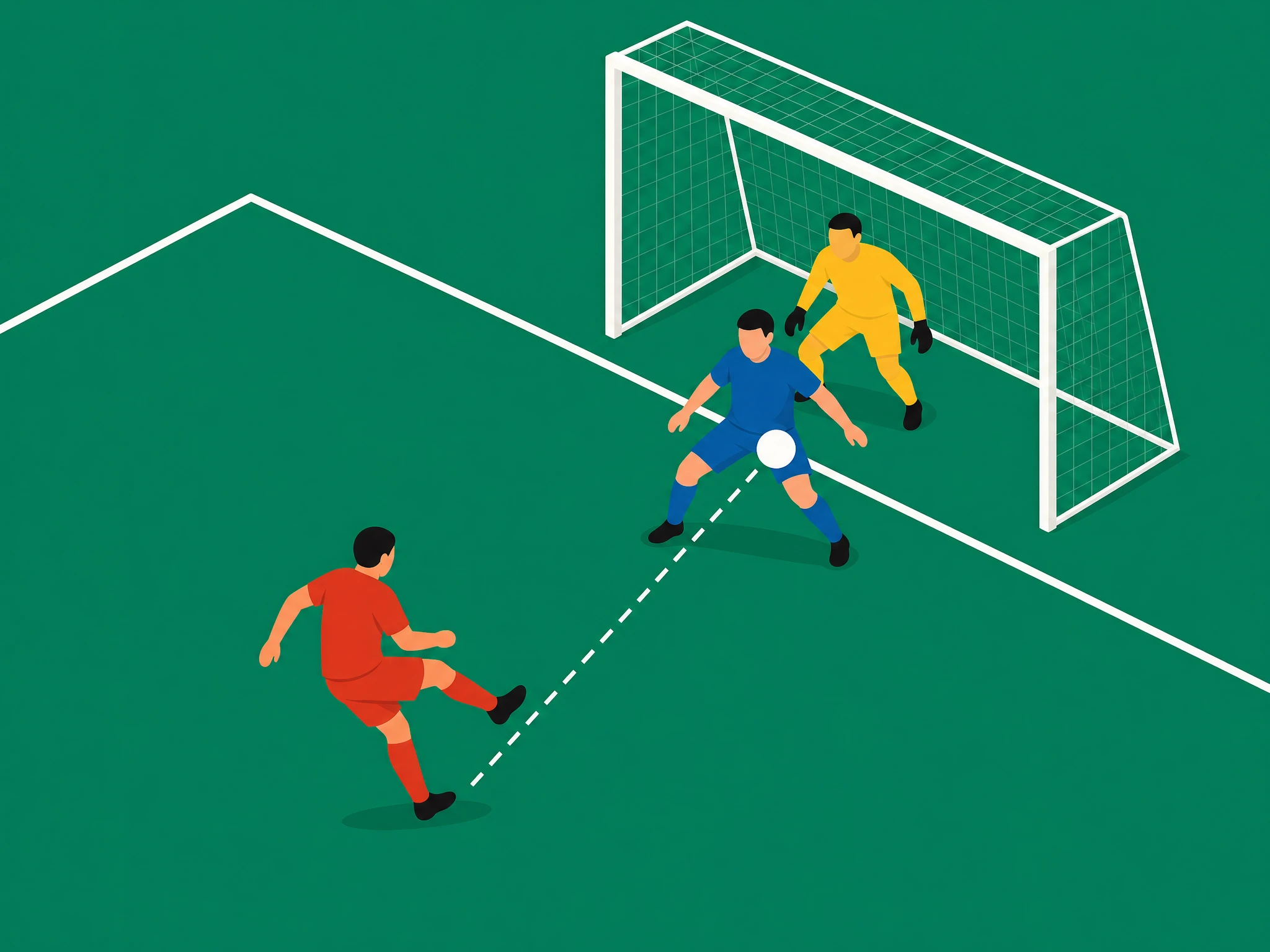 A defender's body blocking a shot on the goal line, counted as a shot block