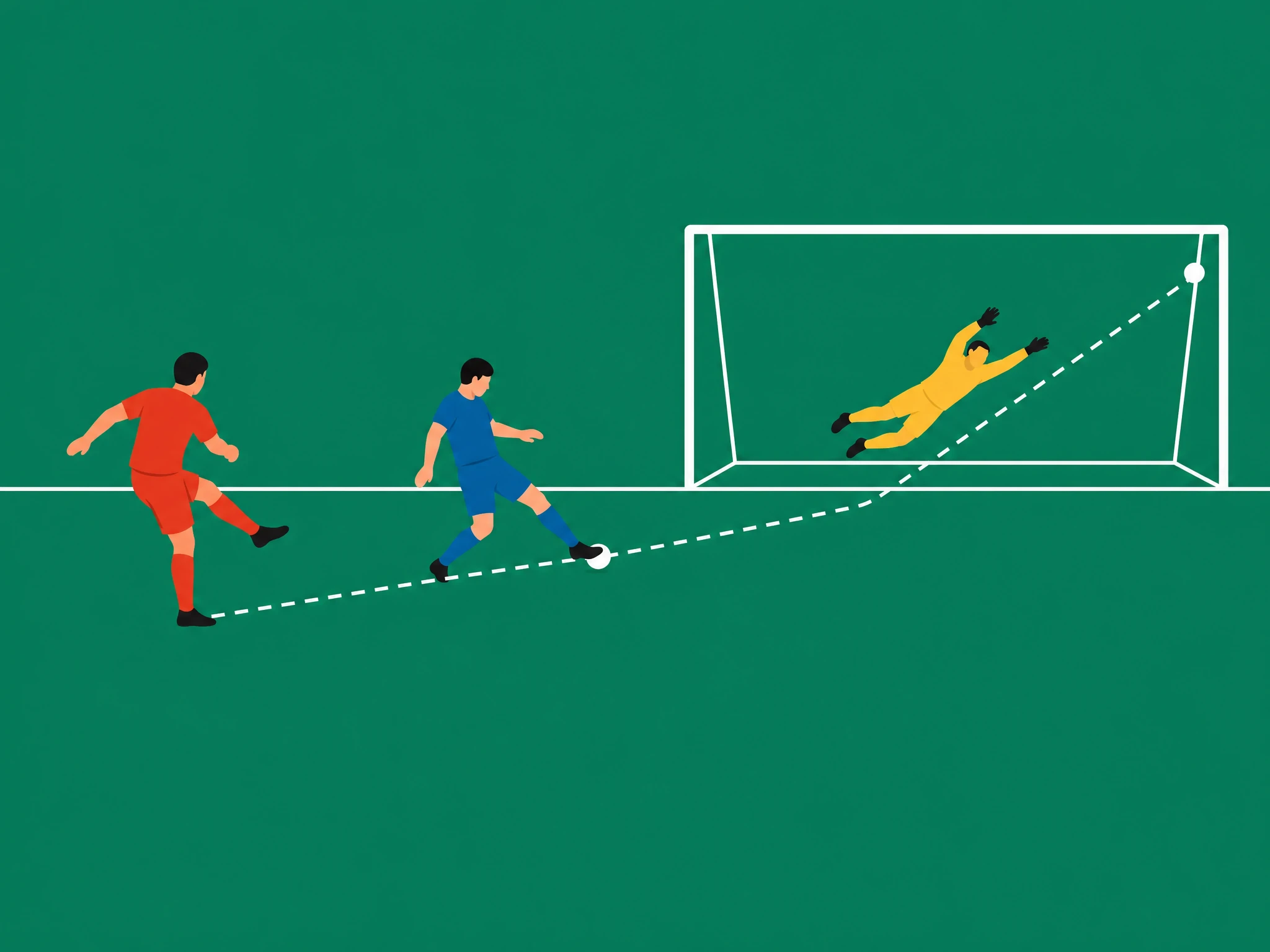 A shot heading wide of the goal deflecting off a defender's leg and into the net, becoming an own goal