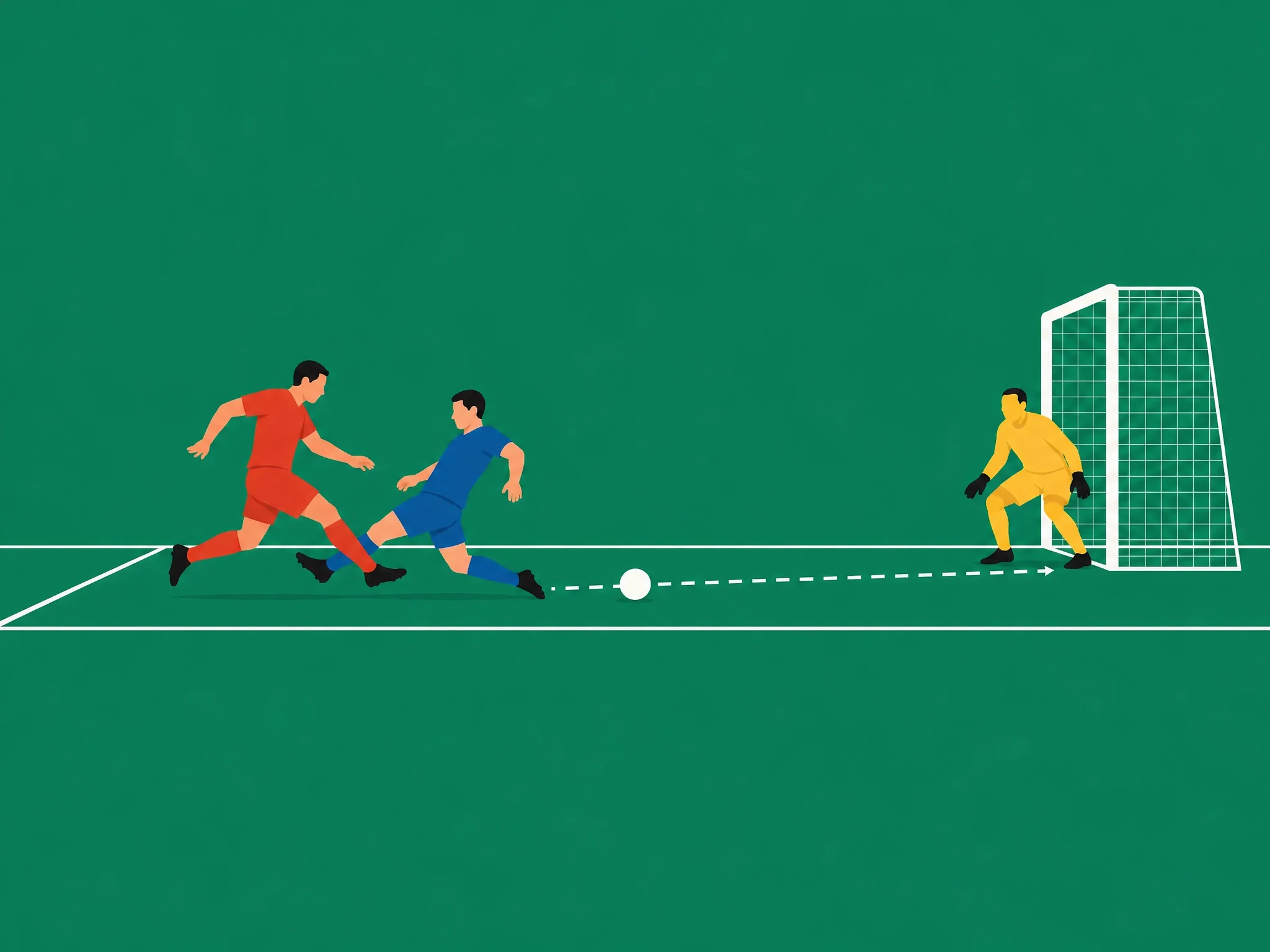 A defender's challenge catching an attacker inside the penalty area, giving away a penalty