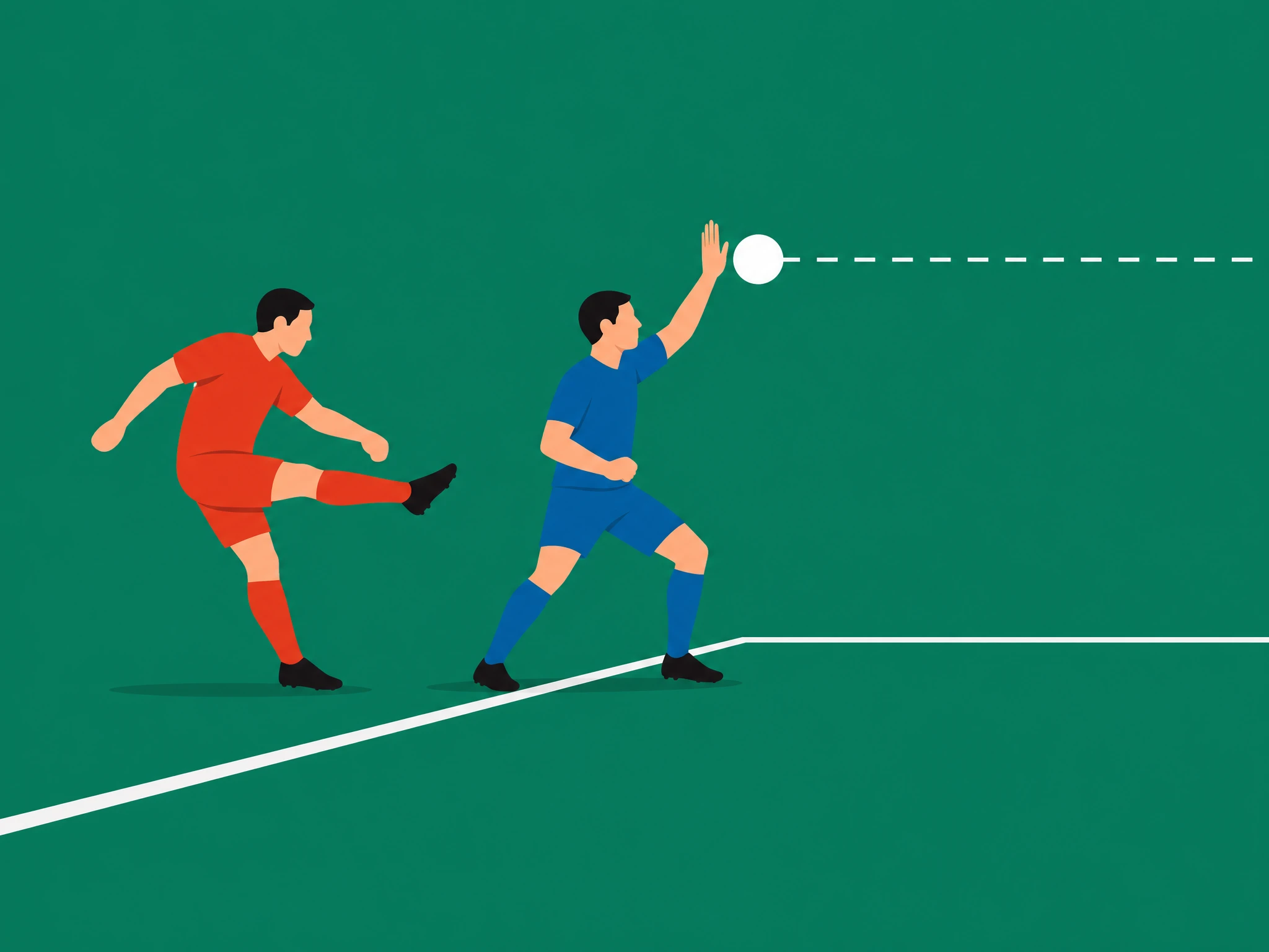 A defender deliberately raising an arm to block a shot