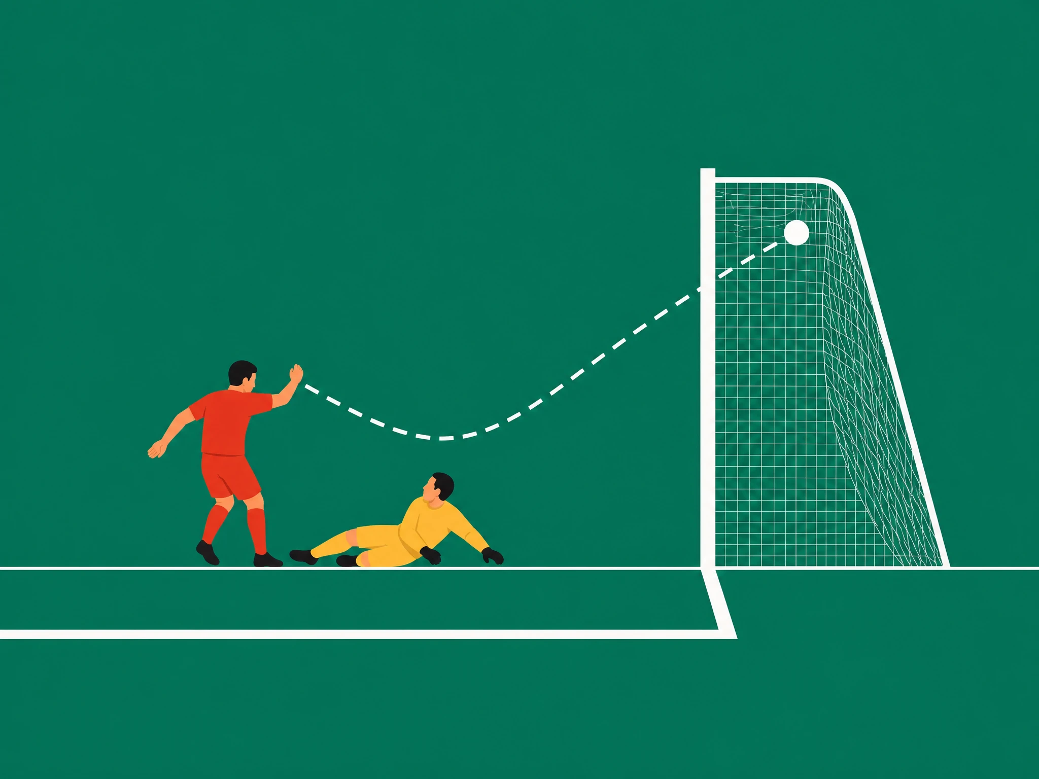 A ball deflecting off an attacker's own raised arm and into the goal, a disallowed goal