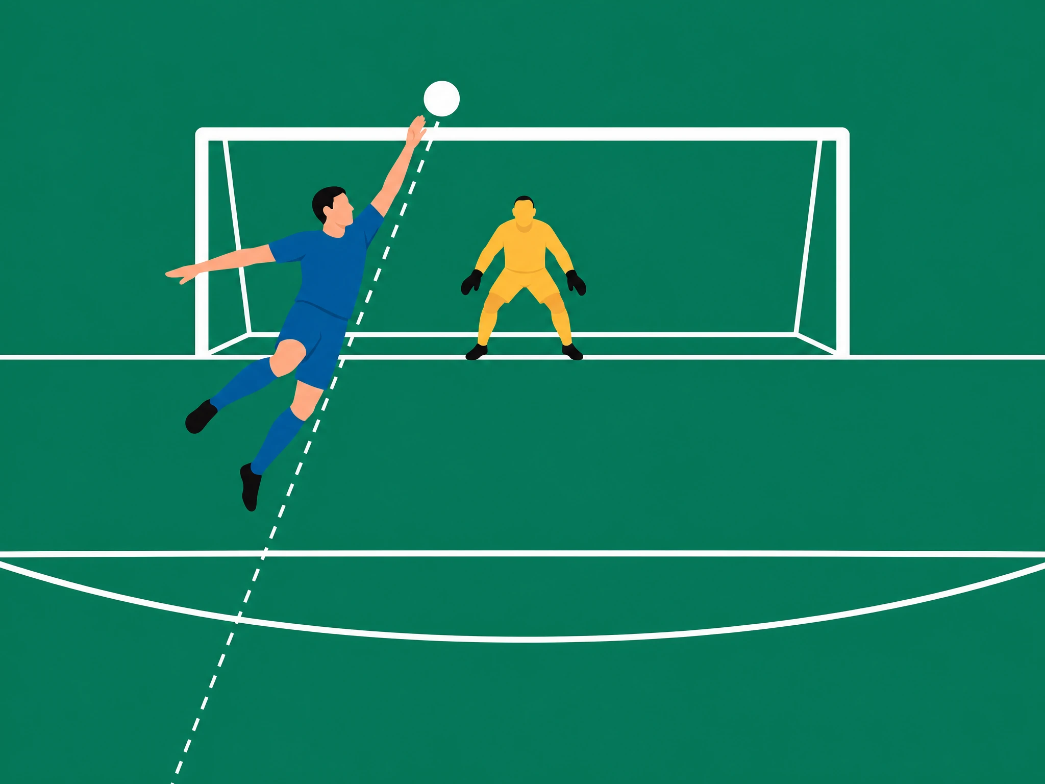 A defender jumping with one arm thrown out sideways away from the body, well beyond a natural jump