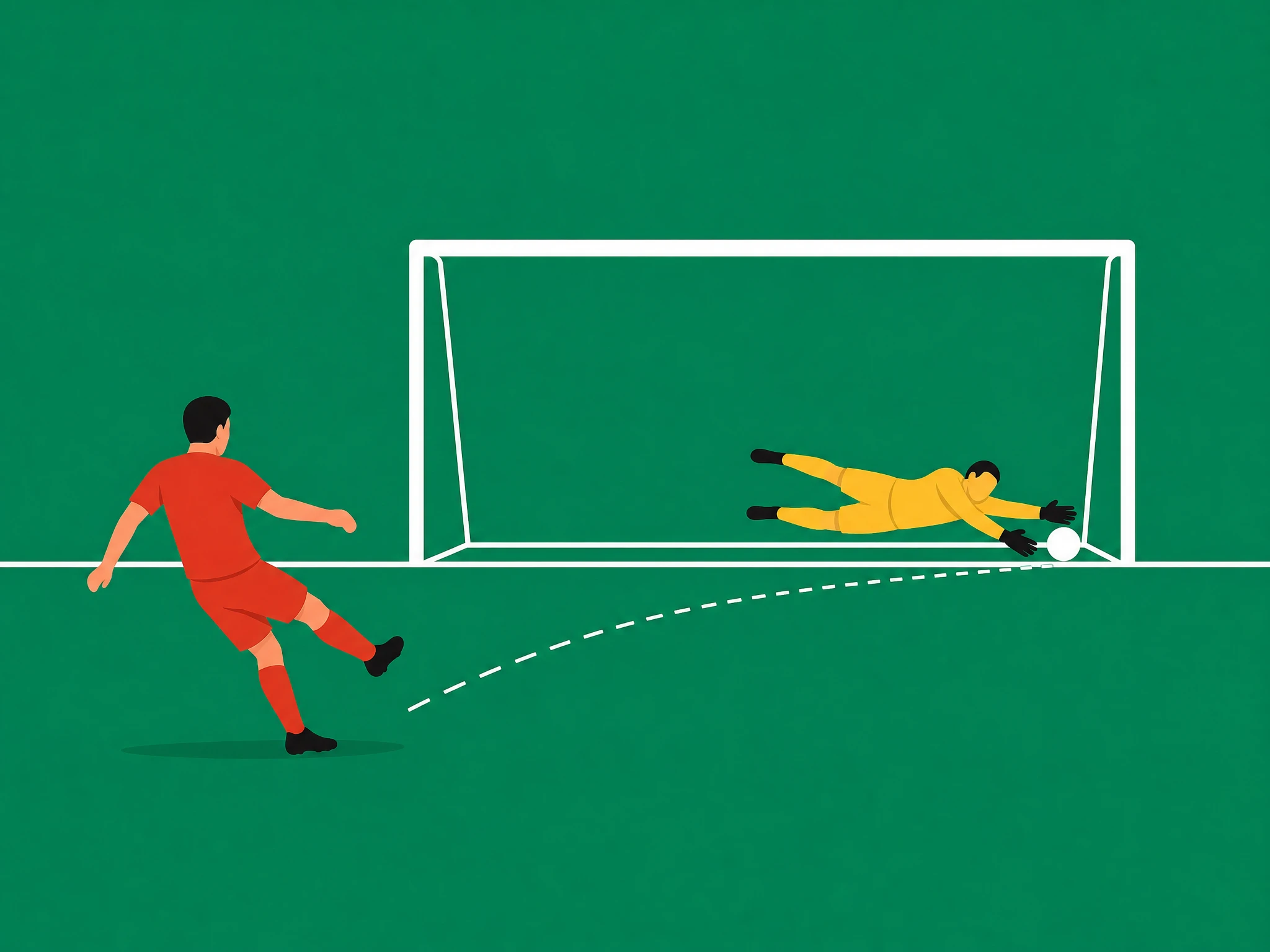 A goalkeeper diving to stop a shot heading for the corner of the goal, a save