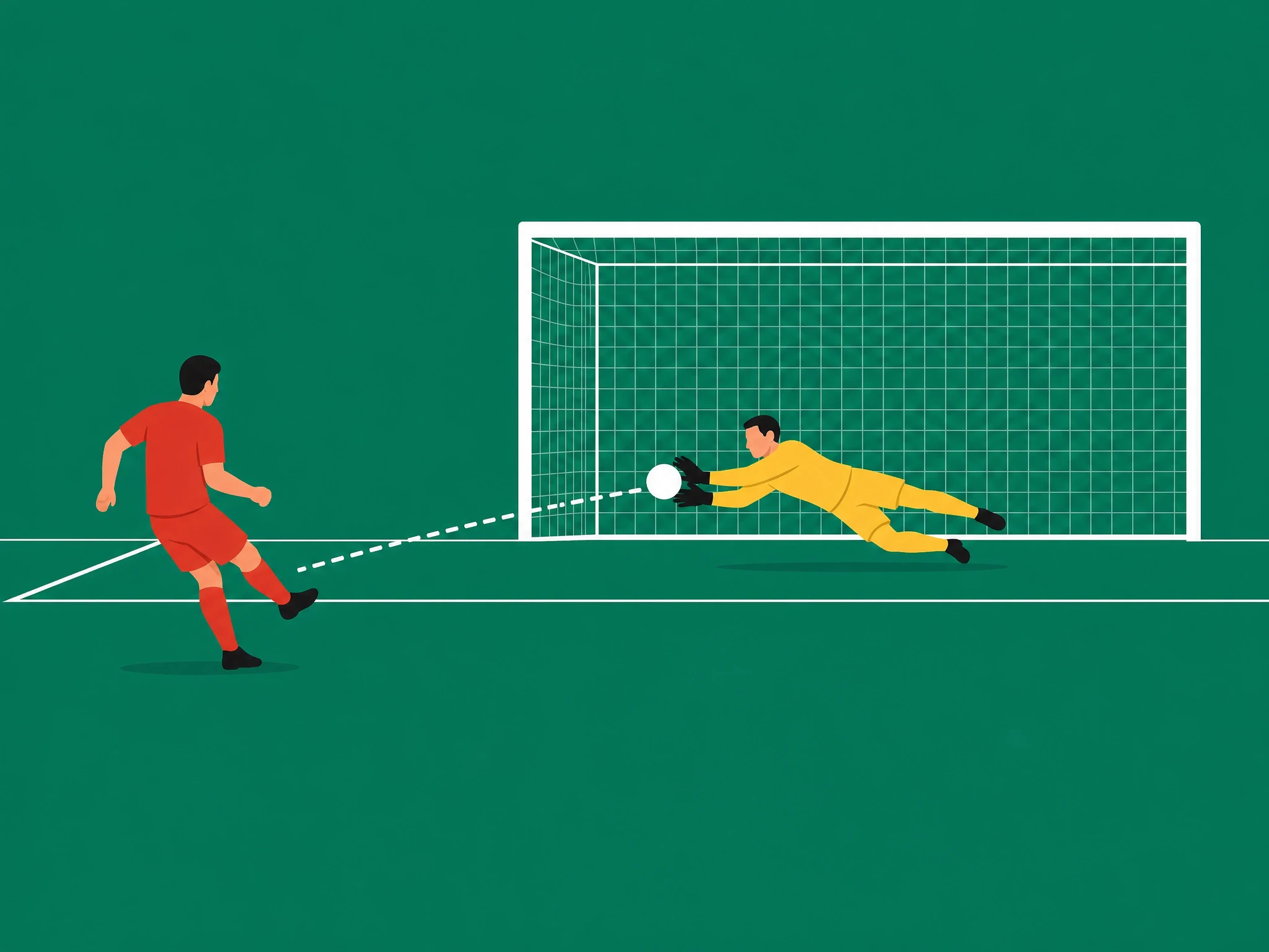 A goalkeeper diving to stop a shot on target, credited as a save
