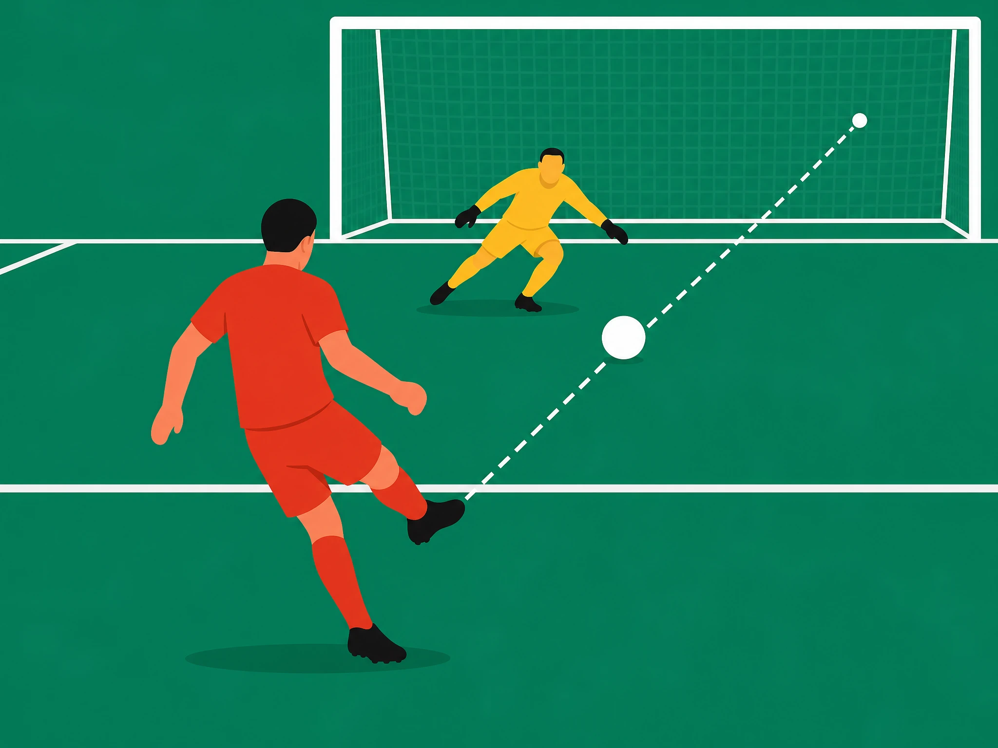 An attacker one-on-one with the goalkeeper with a clear path to goal and no defender nearby, a big chance