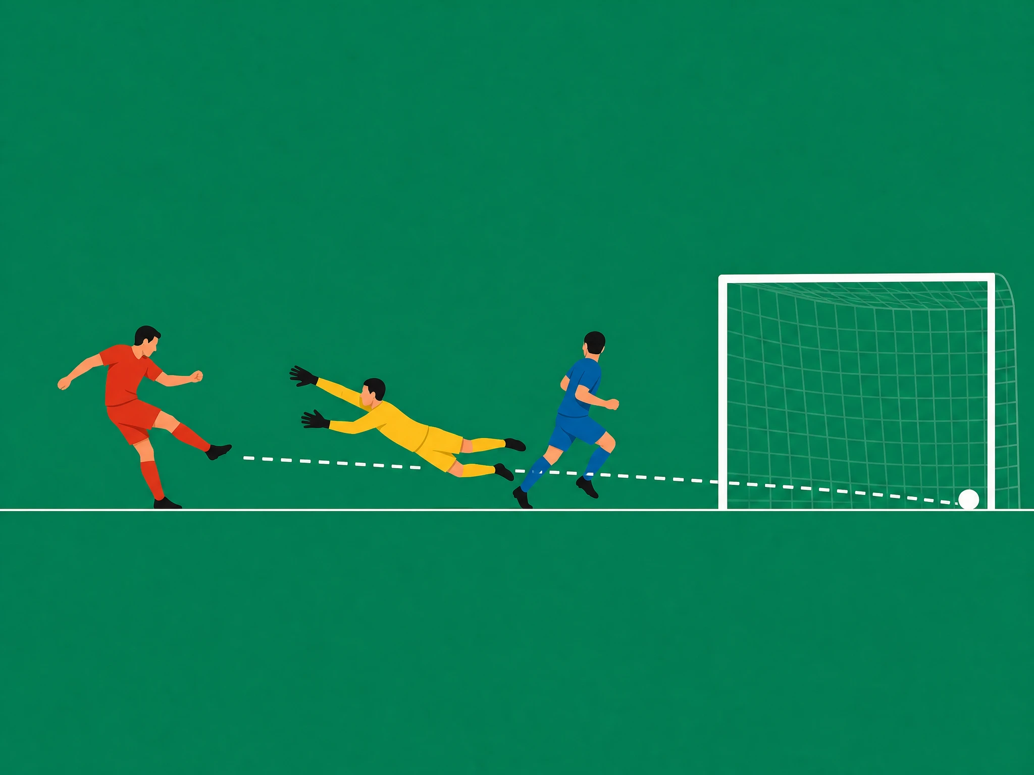 A striker scoring the opening goal of a match past a diving goalkeeper, the moment a first goalscorer bet settles