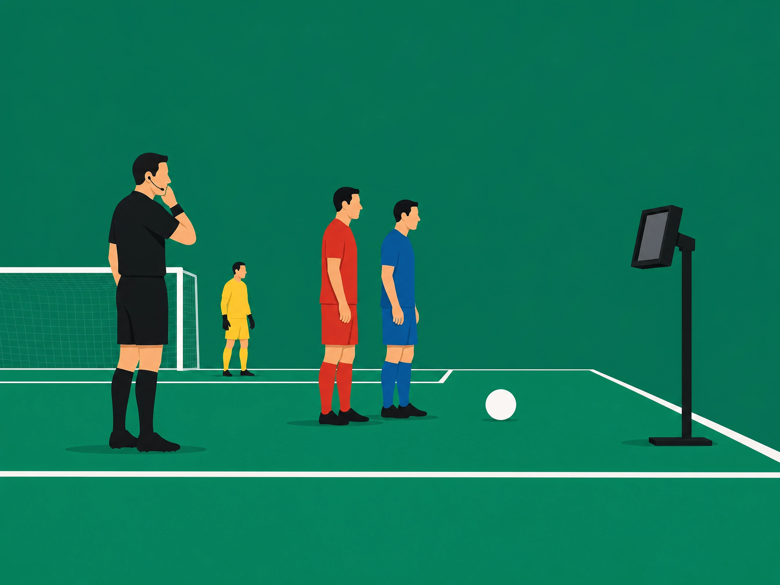 A referee standing at the pitchside monitor during an on-field review