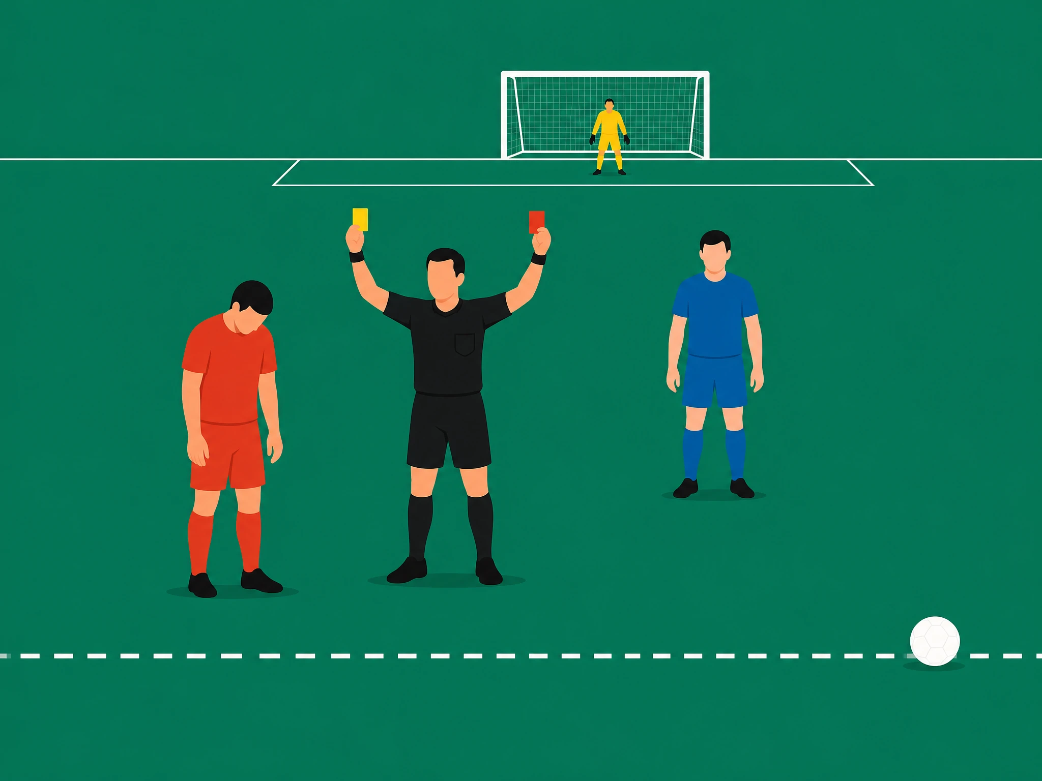 A referee showing a second yellow card to a player, which also produces a red card