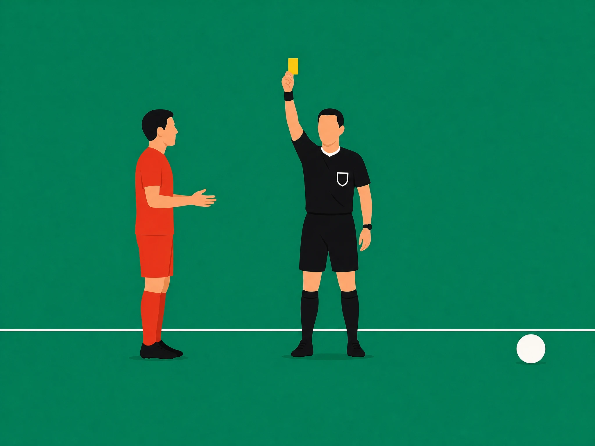 A referee showing a single yellow card to a player during a match